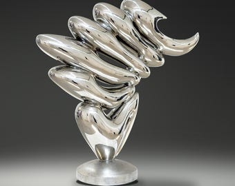 Mirror Polished Stainless Steel Sculpture, Abstract Spiral Art for Entryways