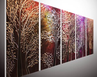 Abstrakcyjna metalowa rzeźba drzewa, nowoczesna sztuka ścienna z aluminium