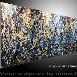 Jackson Pollock style Abstract Painting By TOMOUK. POllock art on Metal panels. extra large artwork. luxury style home decor  60&quot;