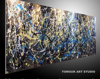 Jackson Pollock style Abstract Painting By TOMOUK. POllock art on Metal panels. extra large artwork. luxury style home decor  60"