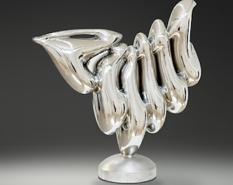 Abstract Stainless Steel Sculpture, Mirror Polished Wing Form for Entryways