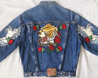 Patched Denim / Hand Reworked Vintage Jean Jacket with Patches | Etsy