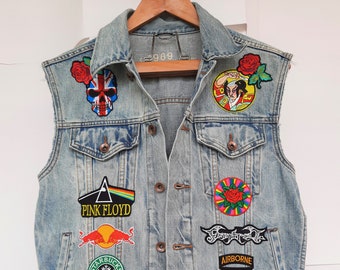 Upcycled Vest With Patches / Reworked Vintage Cut off Jean Upcycled Vest With Patches / Reworked Vintage Cut off Jean