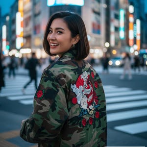 Upcycled Camo Jacket: Embroidered Phoenix, Rock Patches, Reworked M-65