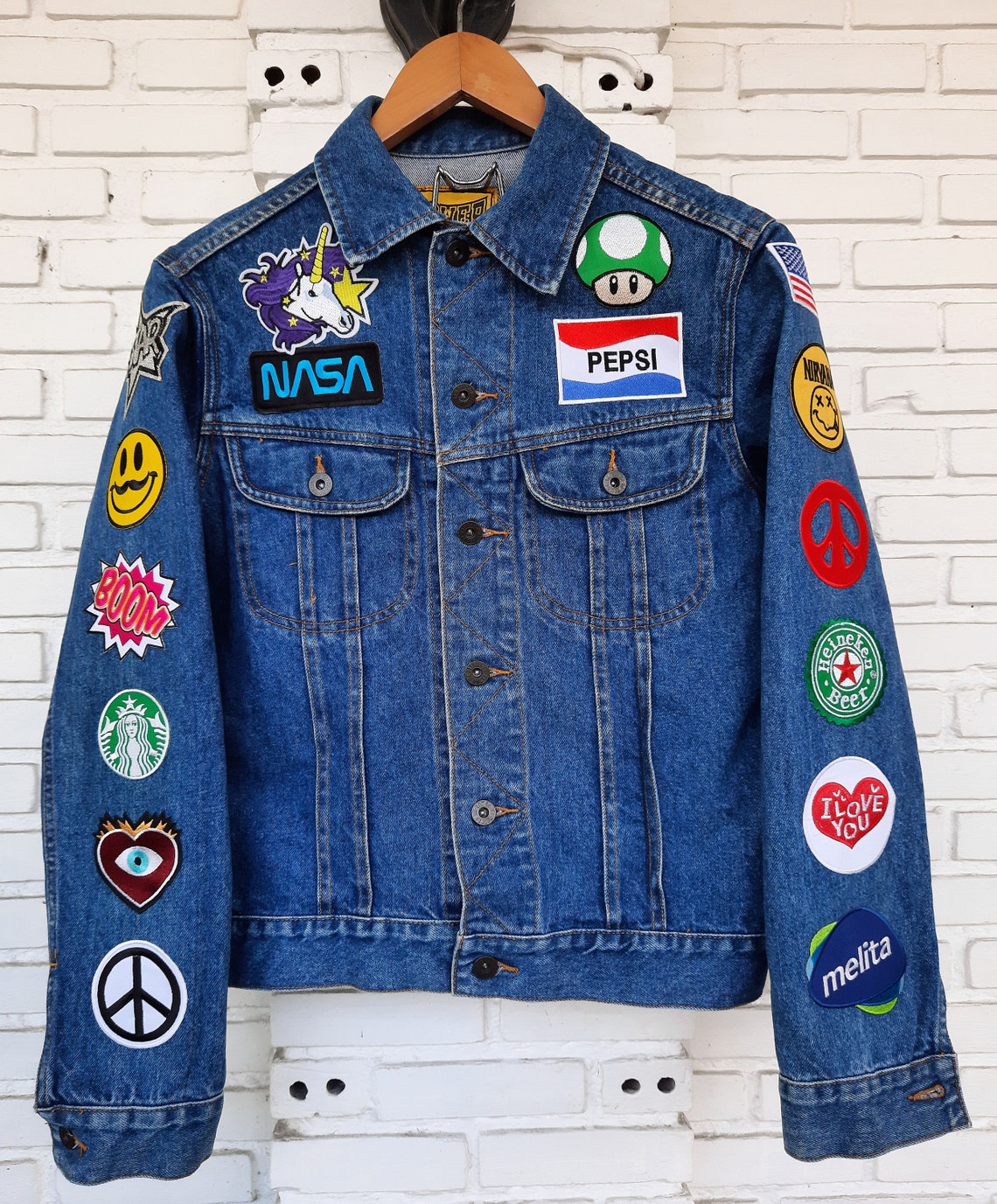 Patched Denim / Upcycled Jacket With Patches / Reworked Vintage Jean ...