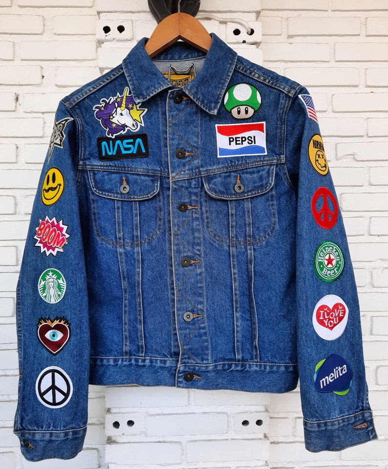 Patched Denim / Upcycled Jacket With Patches / Reworked Vintage Jean