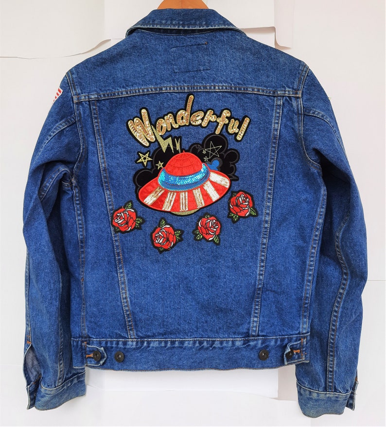 Patched Denim / Upcycled Jacket With Patches / Reworked Vintage Jean ...