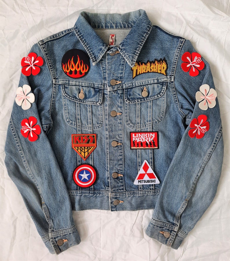 Upcycled Jean Jacket with Patches / Reworked Vintage Jean | Etsy