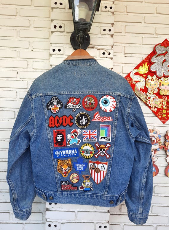 Reworked Vintage Jean Jacket: Hand-sewn Patches, Size S