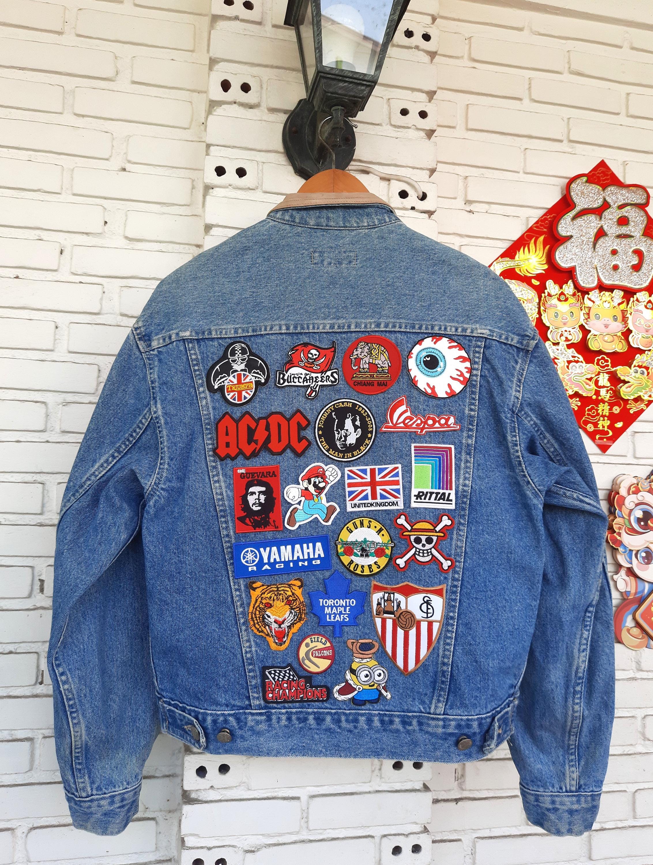 Reworked Vintage Jean Jacket Hand sewn Patches Size S Unisex 