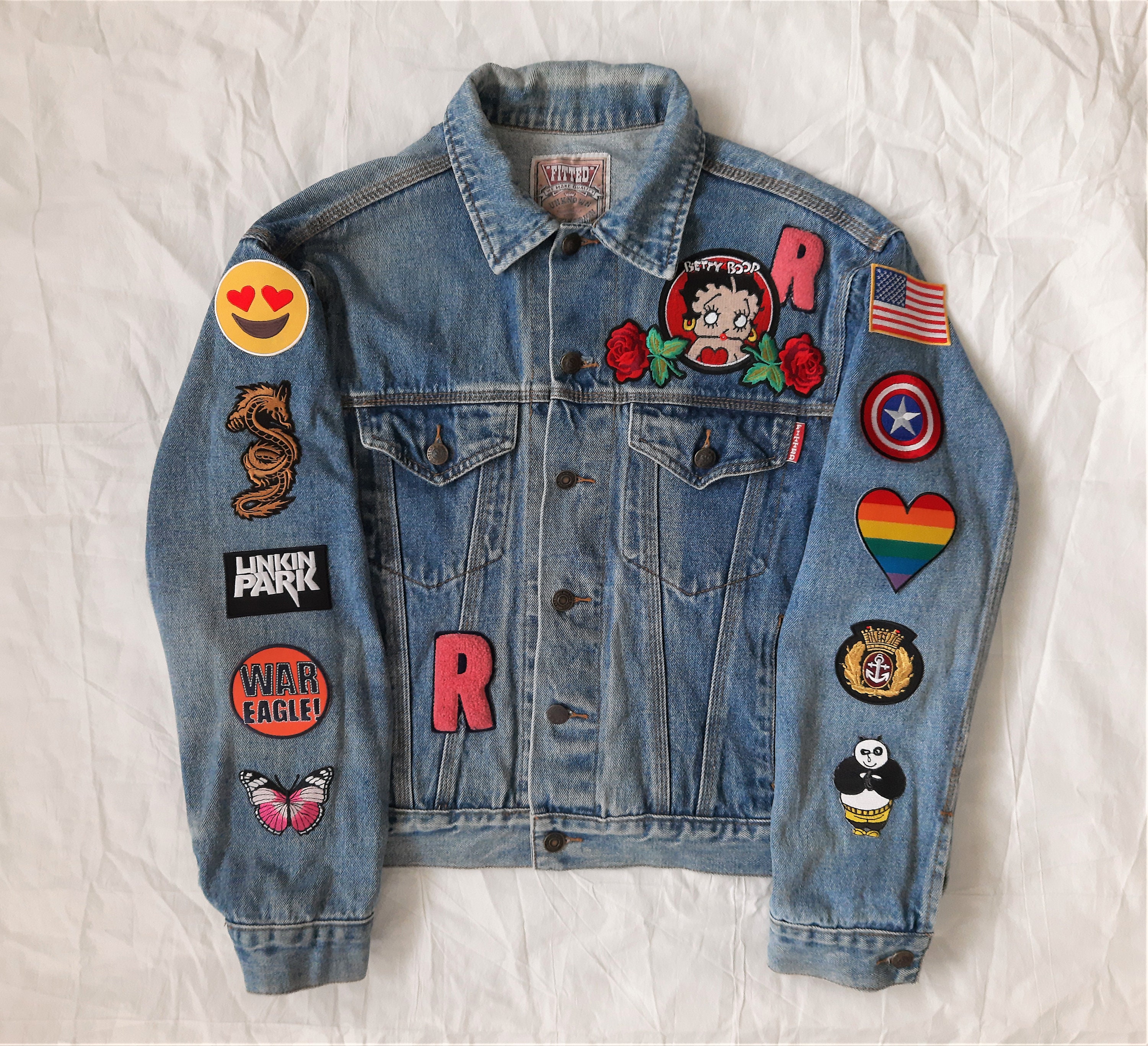 Upcycled Jean Jacket With Patches / Reworked Vintage Jean | Etsy