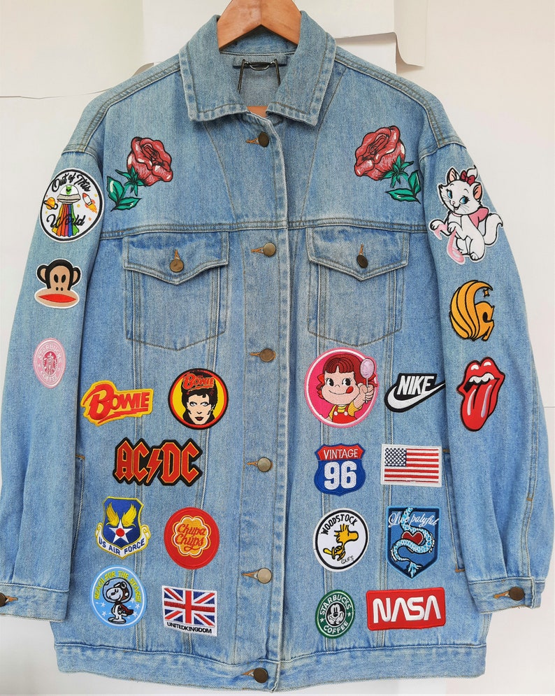 Upcycled Denim Jacket With Patches / Reworked Vintage Oversize - Etsy