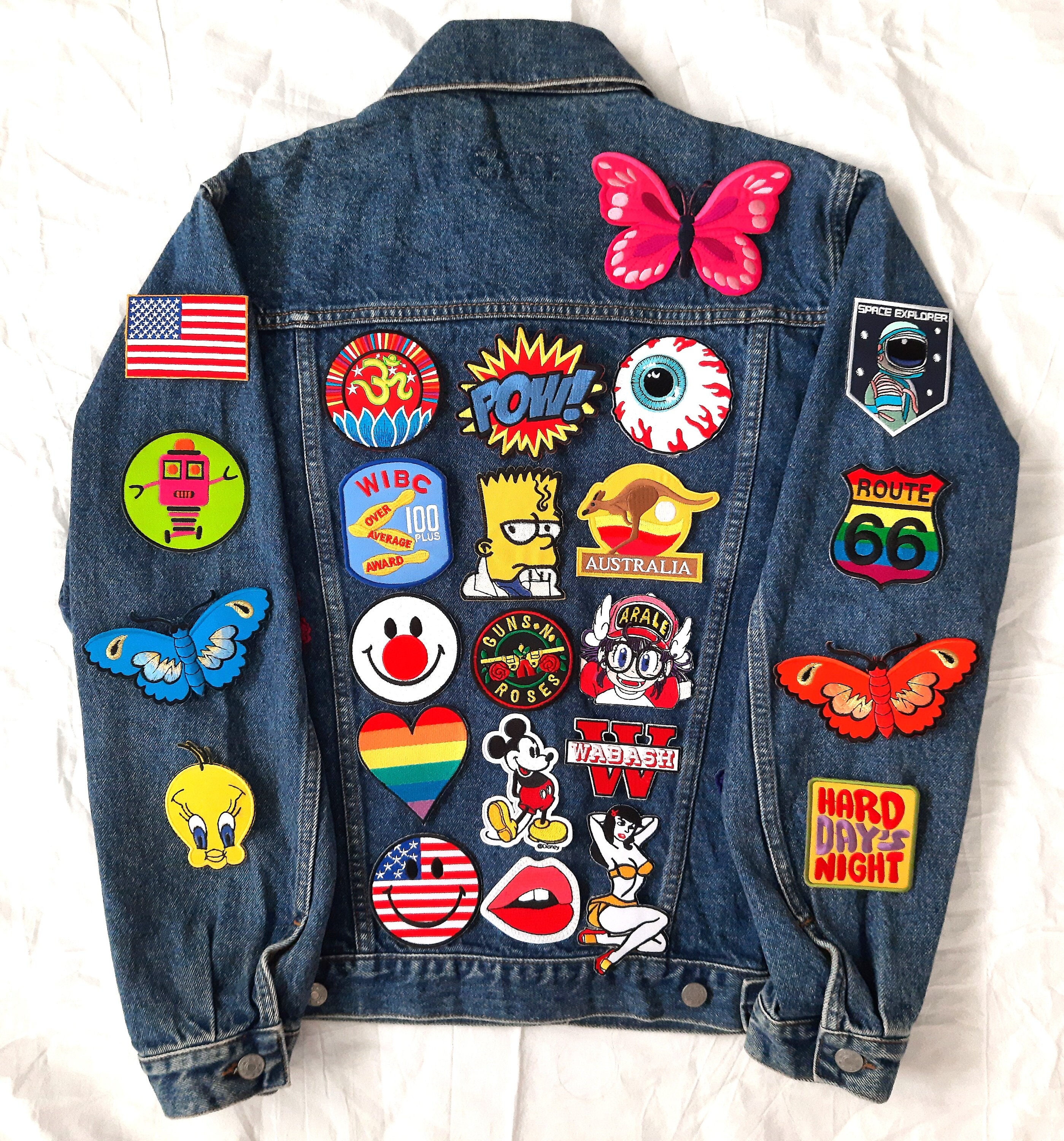 Upcycled Vintage Jean Jacket With Patches / Reworked Vintage Jean Jacket  With Patches Women Size L 