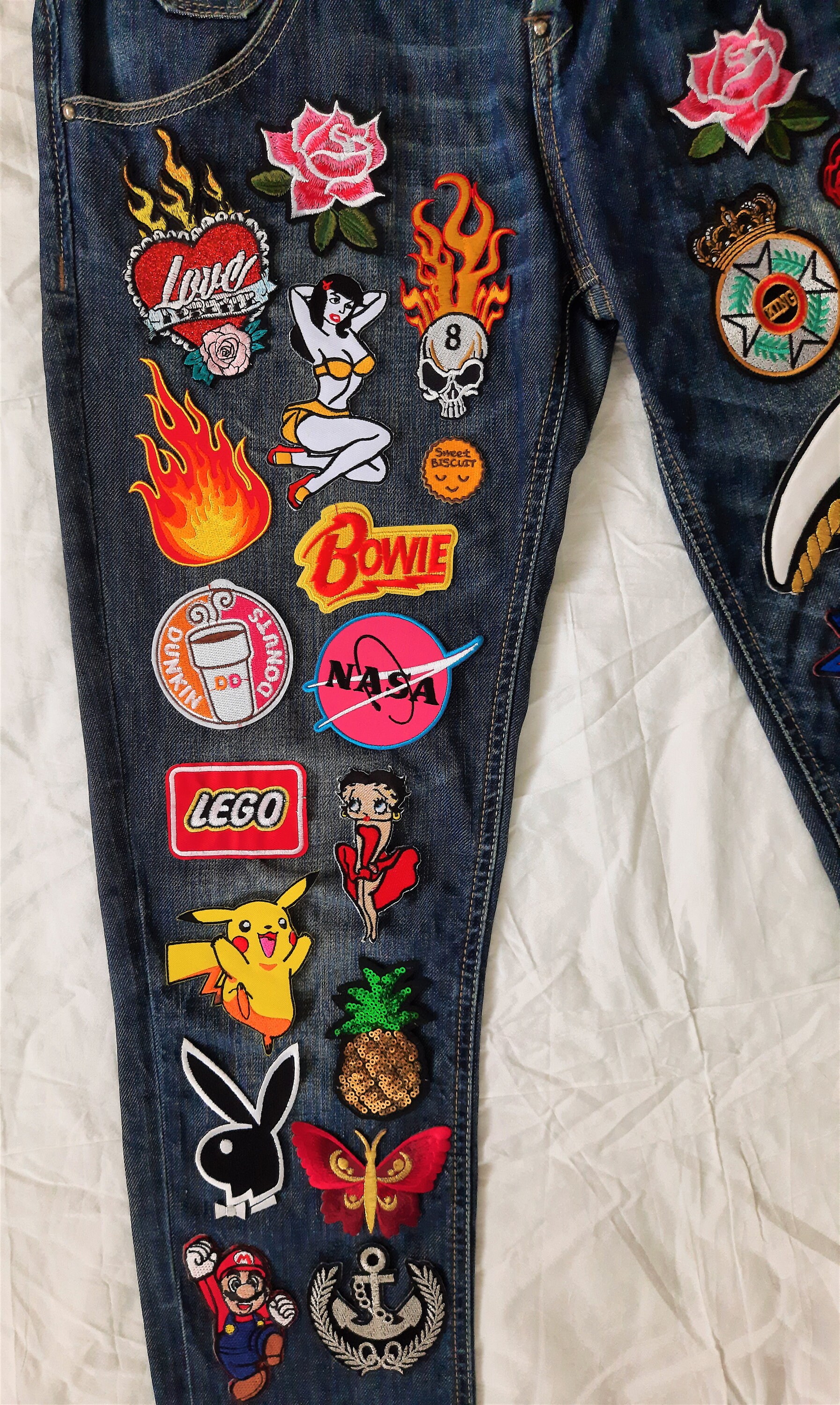 Patched Denim / Upcycled Jeans with Patches / Hand Reworked | Etsy