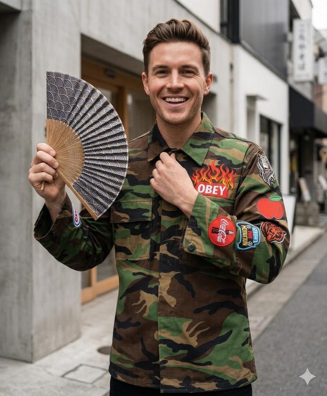 Patched Camo Jacket : Reworked Vintage Military Style, Size S