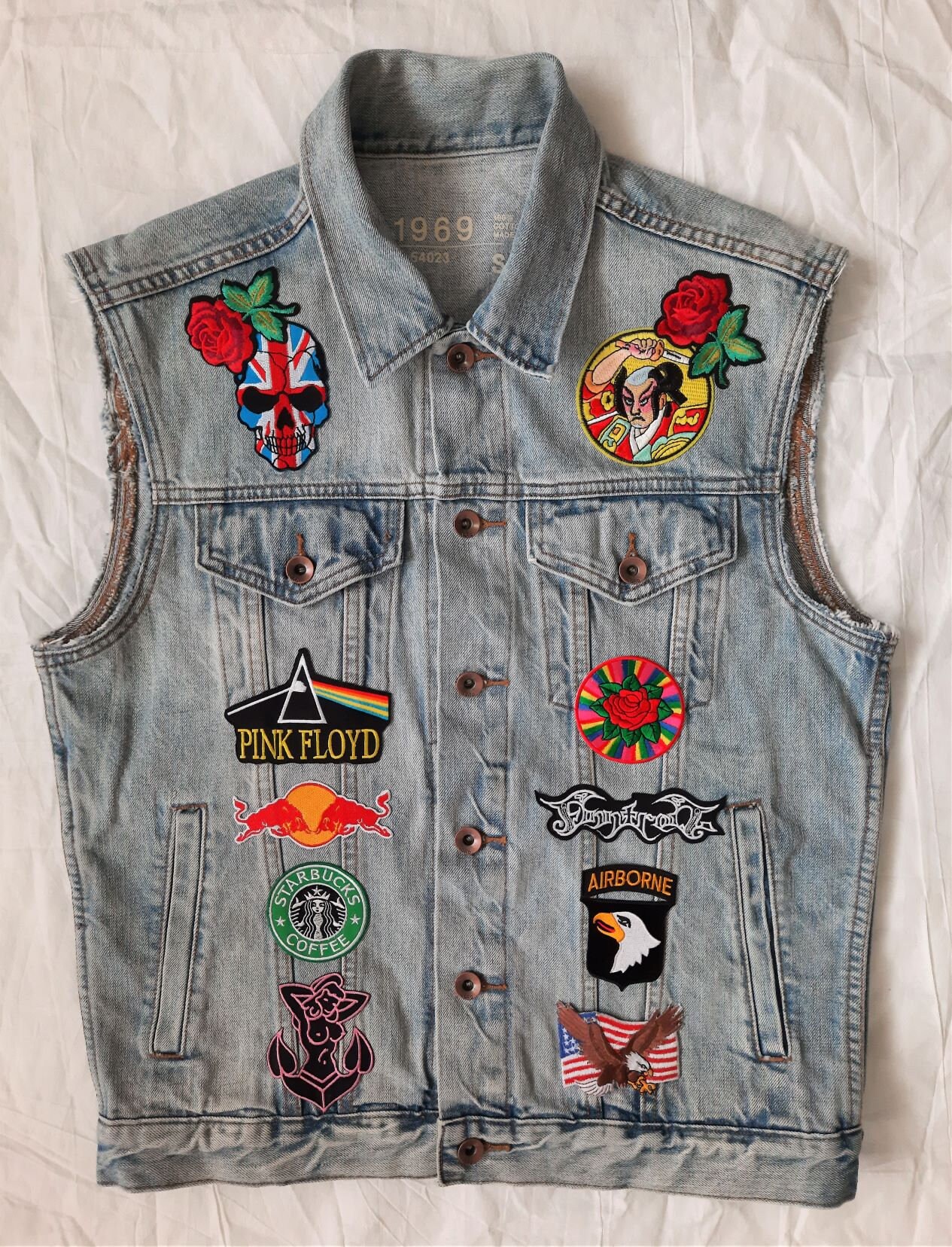Upcycled Vest With Patches / Reworked Vintage Cut off Jean Upcycled Vest With Patches / Reworked Vintage Cut off Jean