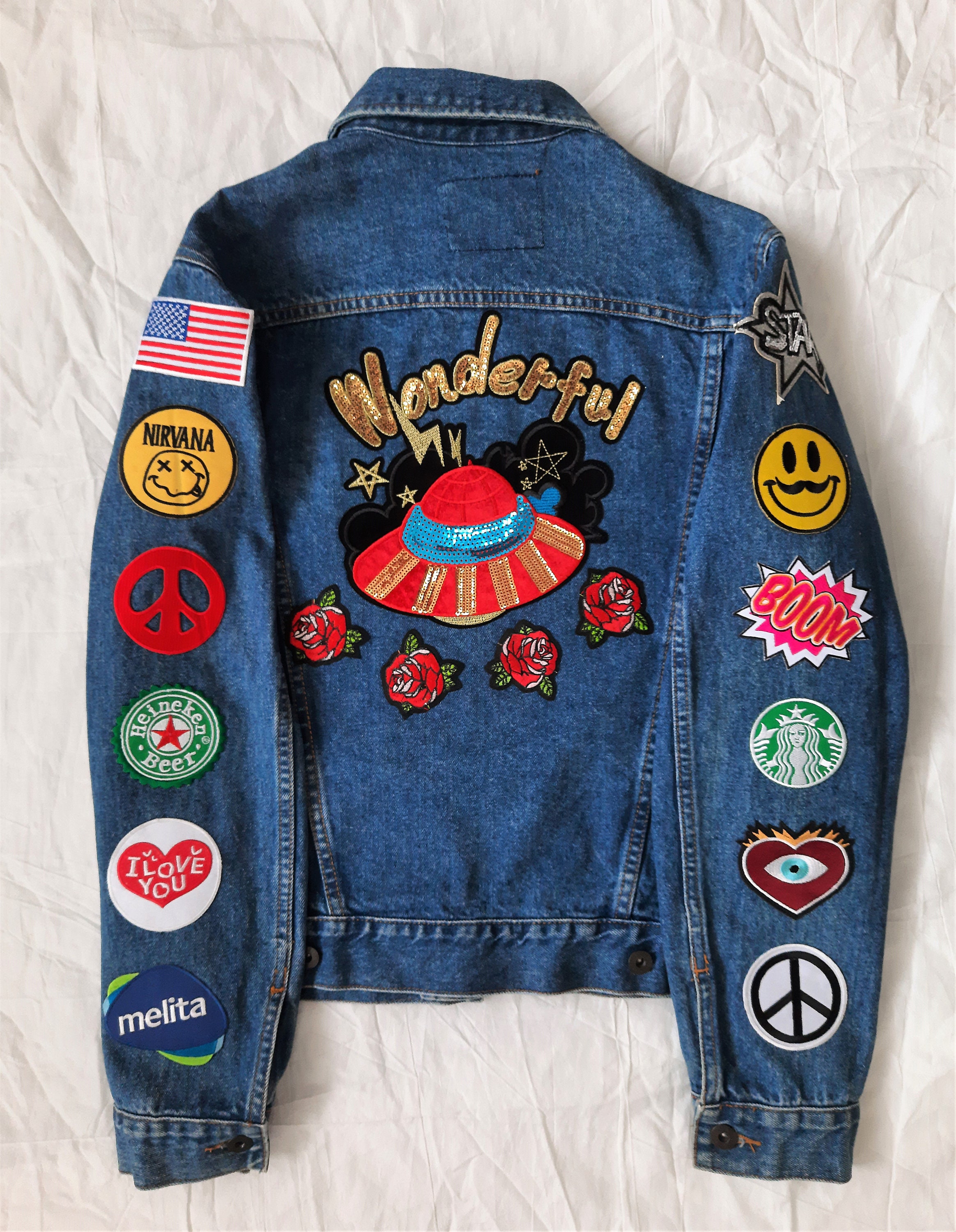 Patched Denim / Upcycled Jacket With Patches / Reworked Vintage Jean ...