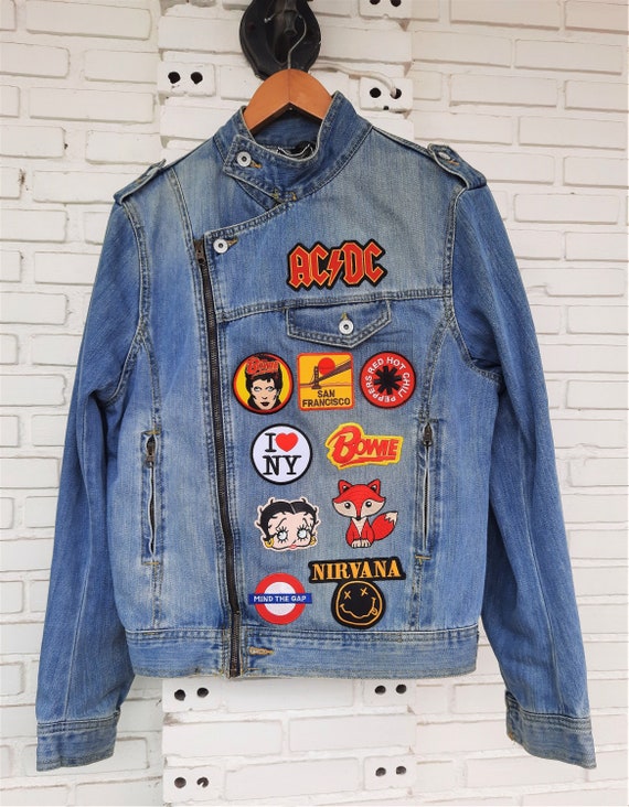 Upcycled Biker Denim Jacket With Patches / Reworked Vintage - Etsy