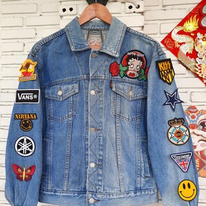 Upcycled Jacket With Patches / Reworked Vintage Jean Jacket With ...