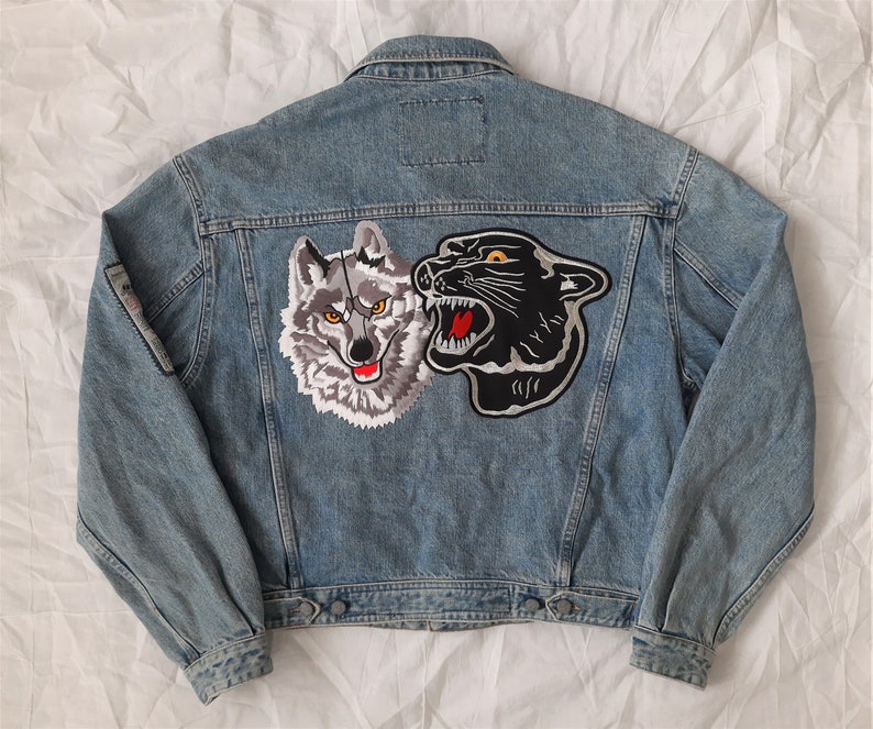 Patched Denim Jacket / Upcycled Jean Jacket With Patches / - Etsy