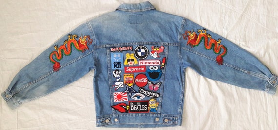 Supreme Patches Denim Trucker Jacket Blue Size Medium