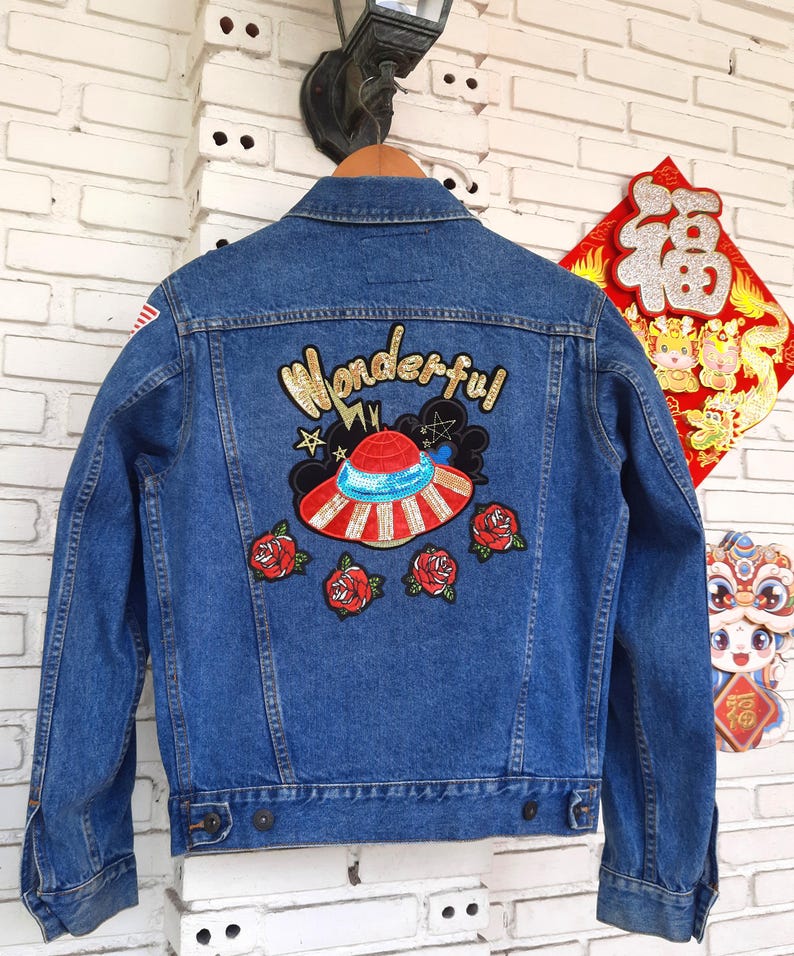 Patched Denim / Upcycled Jacket With Patches / Reworked Vintage Jean ...