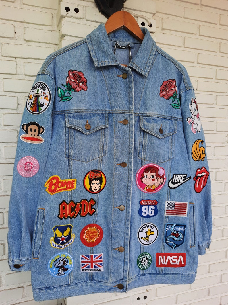 Upcycled Denim Jacket With Patches / Reworked Vintage Oversize - Etsy