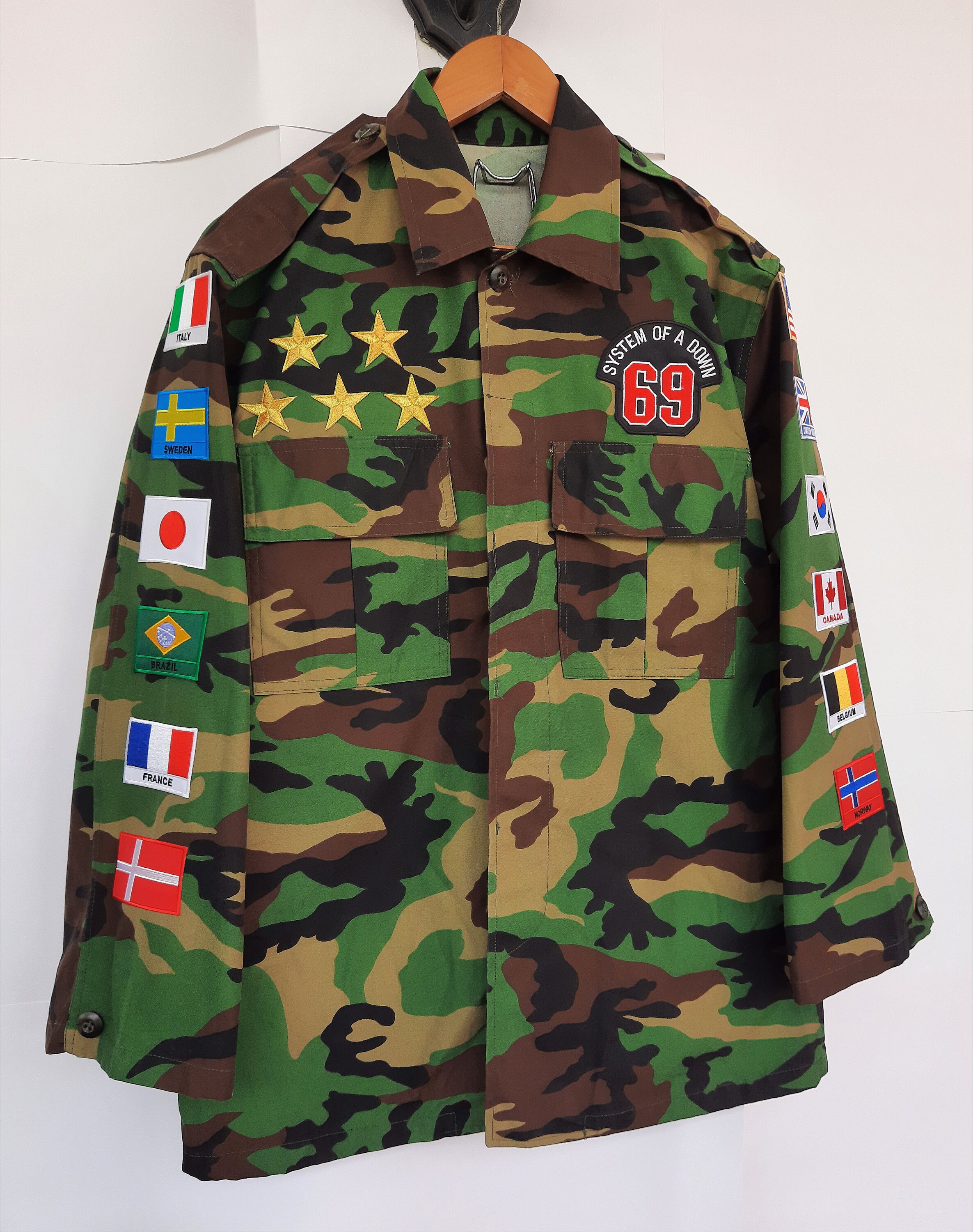 Upcycled Camo Jacket With Patches Reworked Vintage Military
