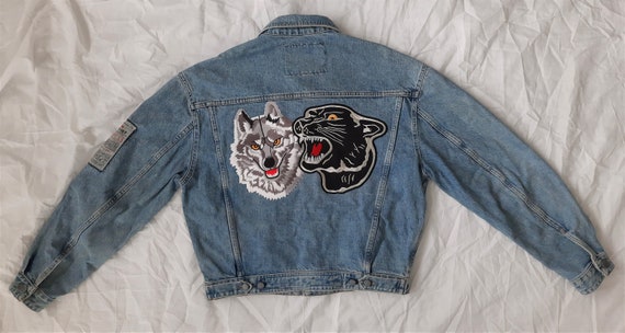 Patched Denim Jacket / Upcycled Jean Jacket With Patches / | Etsy