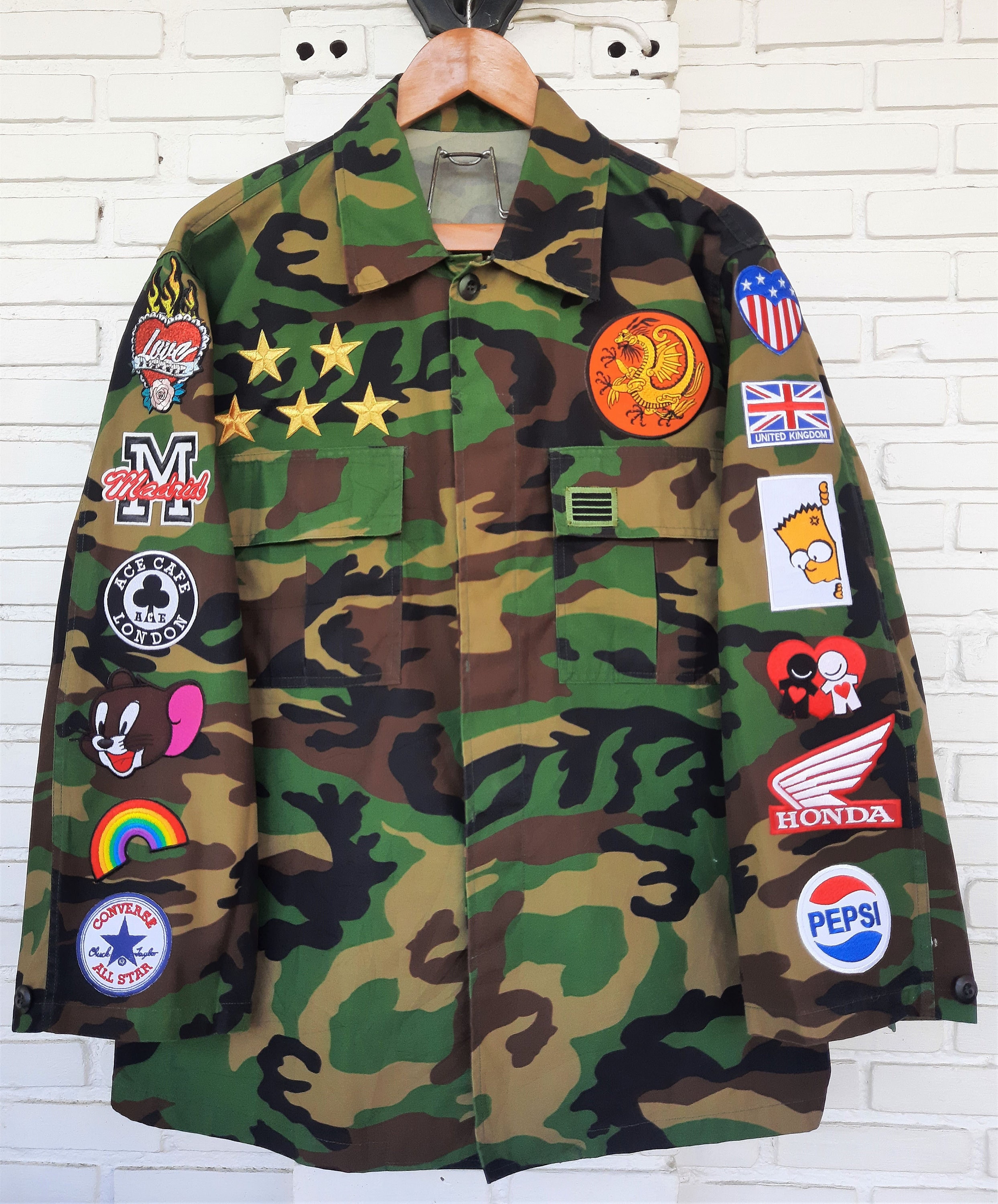 Camo Fun Patch Military Jacket – Upcycled Statement Piece