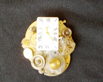 Beautiful Statement Piece - Made from Clock Parts &  Pieces Gold-tone Costume Jewelry - needs repair