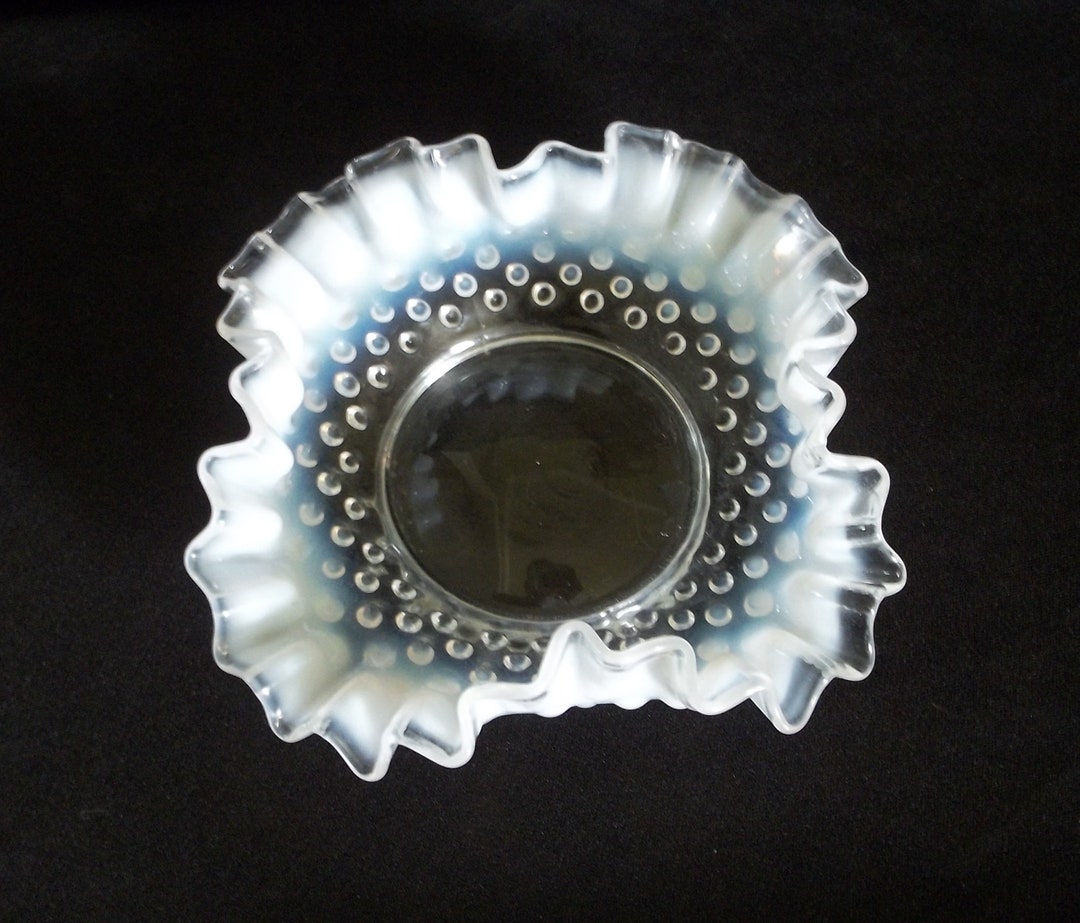 Vintage Fenton French Opalescent Hobnail Ruffled Trinket Dish Moonstone ...