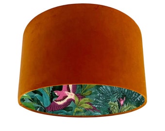 Tropical Birds Velvet Lampshade: Jungle Botanicals, Paper Lined