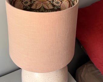 Misty Rose Linen, Morris & Co. 'Strawberry Thief' Paper in Manilla/ Slate Lined Lampshade