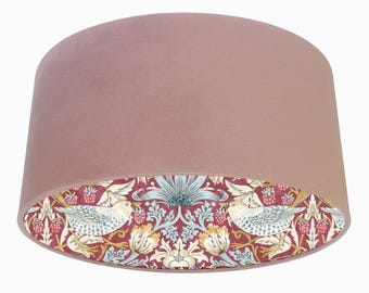 Morris & Co. 'Strawberry Thief' in Crimson Paper Lined Lampshade Choice of Velvet Fabric