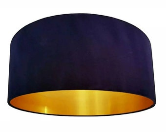 Navy Velvet Lampshade, Lined in Brushed Gold