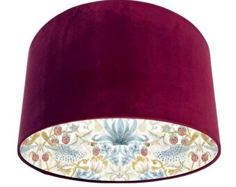 Morris & Co. Strawberry Thief Lampshade, Velvet Exterior, Linen and Plum Lining