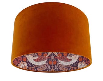 William Morris 'Strawberry Thief' Lined, Choice of Colour Velvet Lampshade - Plum | Botanical Print