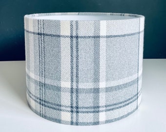 Country Tweed Check Wool Elgin Fabric Lampshade in Dove Grey
