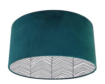 Herringbone Paper By Ferm Living Lined Lampshade, Choice of Velvet Fabric Exterior