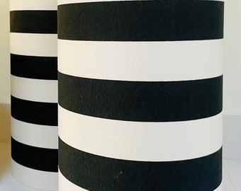 X Tall, 20cm Diameter Black and White Stripe Fabric Lampshade. Vertical or Horizontal Lines
