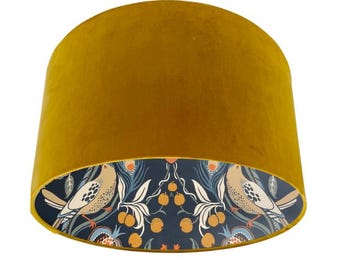Havisham Botanical Birds Themed, Paper Lined Lampshade Choice of Velvet Fabric