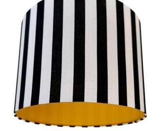 Black and White Stripe Lampshade with Glossy Vinyl Lining