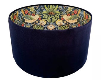 William Morris 'Strawberry Thief' Velvet Lampshade - Indigo Botanical Print