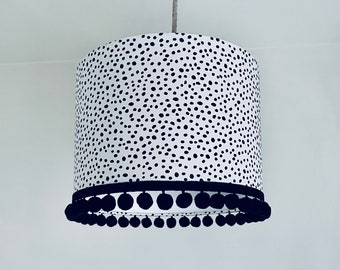 Black and White Spotty, Dotty Lampshade Finished With Your Choice of Pom Pom Trim