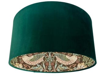 William Morris 'Strawberry Thief' Velvet Lampshade: Handmade Drum Shade