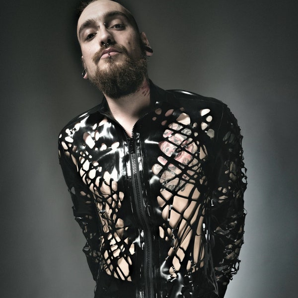 Mesh Latex Collared Shirt with Sleeves