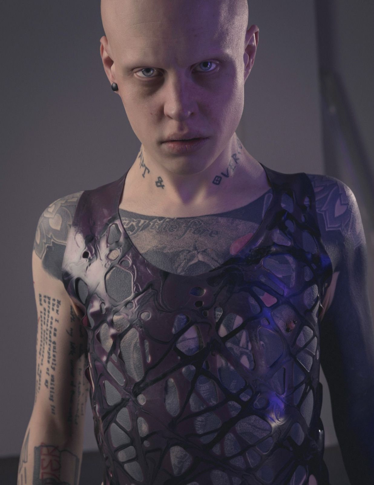 Image of Bird's Nest Mesh Latex Vest in Lilac & Black Or Any Two Colours