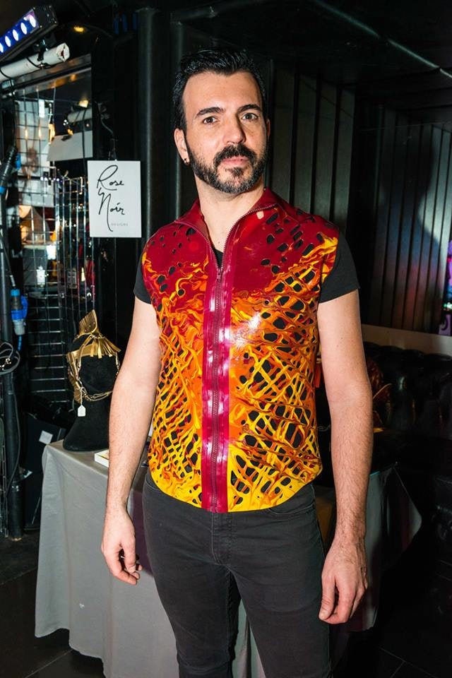 Image of Latex Bird's Nest Mesh Sleeveless Collared Shirt in Magma Or Any 3 Colour Blend