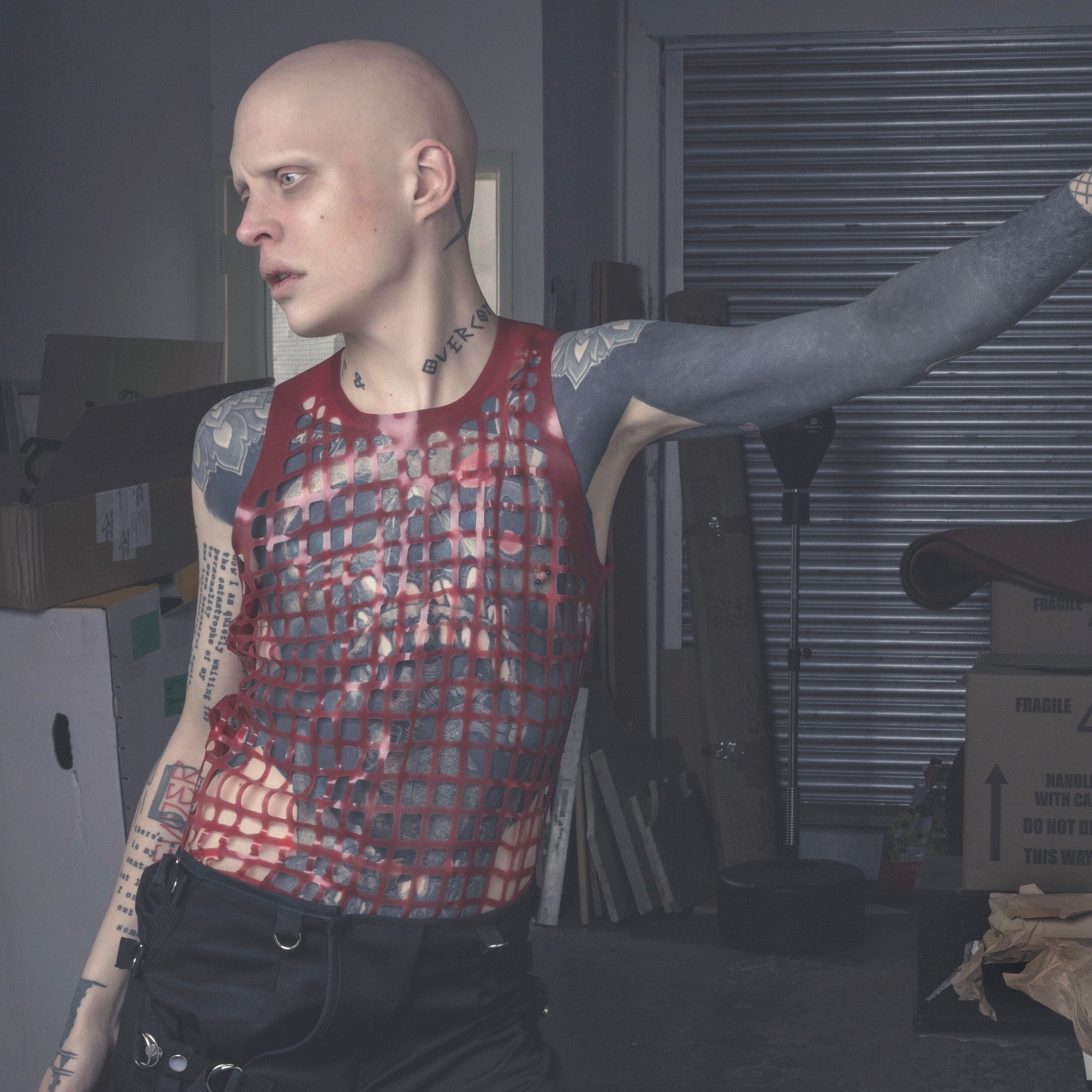 Image of Grid Mesh Latex Vest in Red Or Any Colour